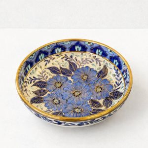 Handmålat keramikfat – Blå blomsterdekor från Grekland