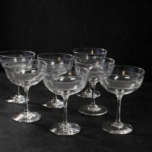 Set med 7 vintage champagneglas från tidigt 1900-tal