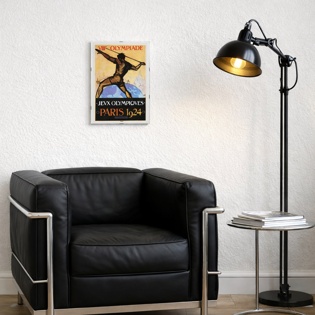 Historisk affisch från OS Paris 1924 av Italo Orsi. Inramad i glas. Klassisk olympisk design. 35 x 28 cm