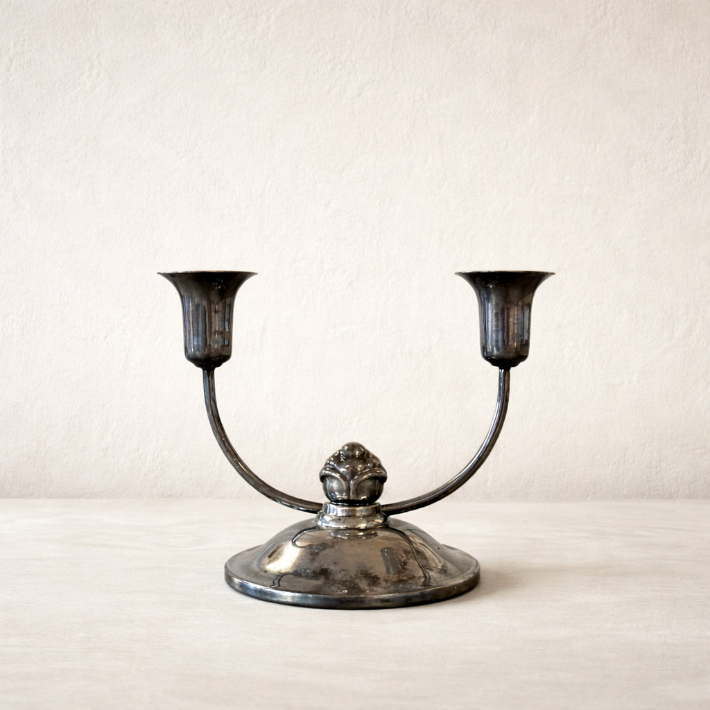 tvåarmad vintage ljusstake metall