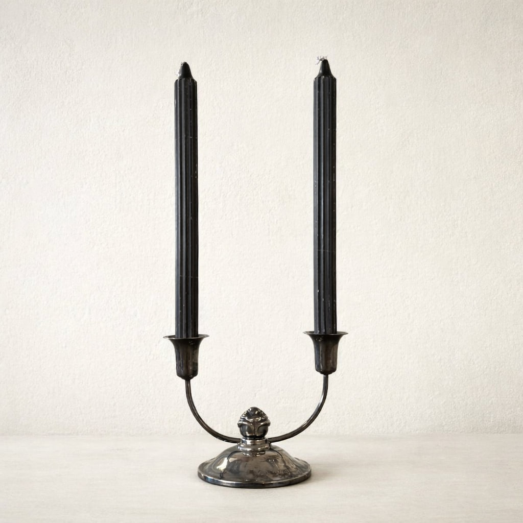 tvåarmad vintage ljusstake metall