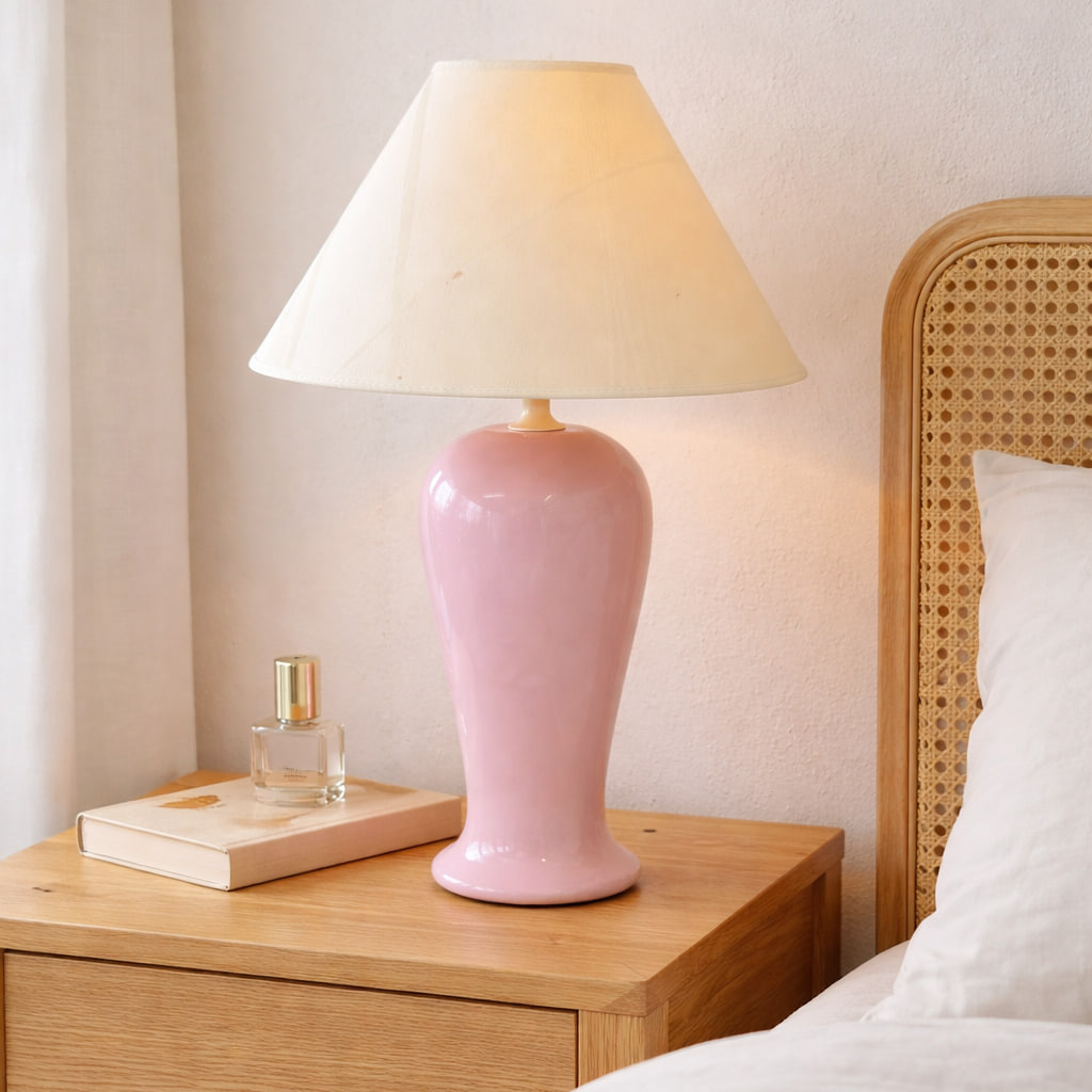 vintage lampa rosa porslin keramik