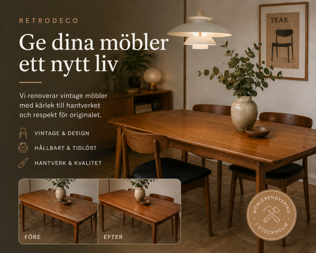 Möblerenovering av vintage möbler i Stockholm