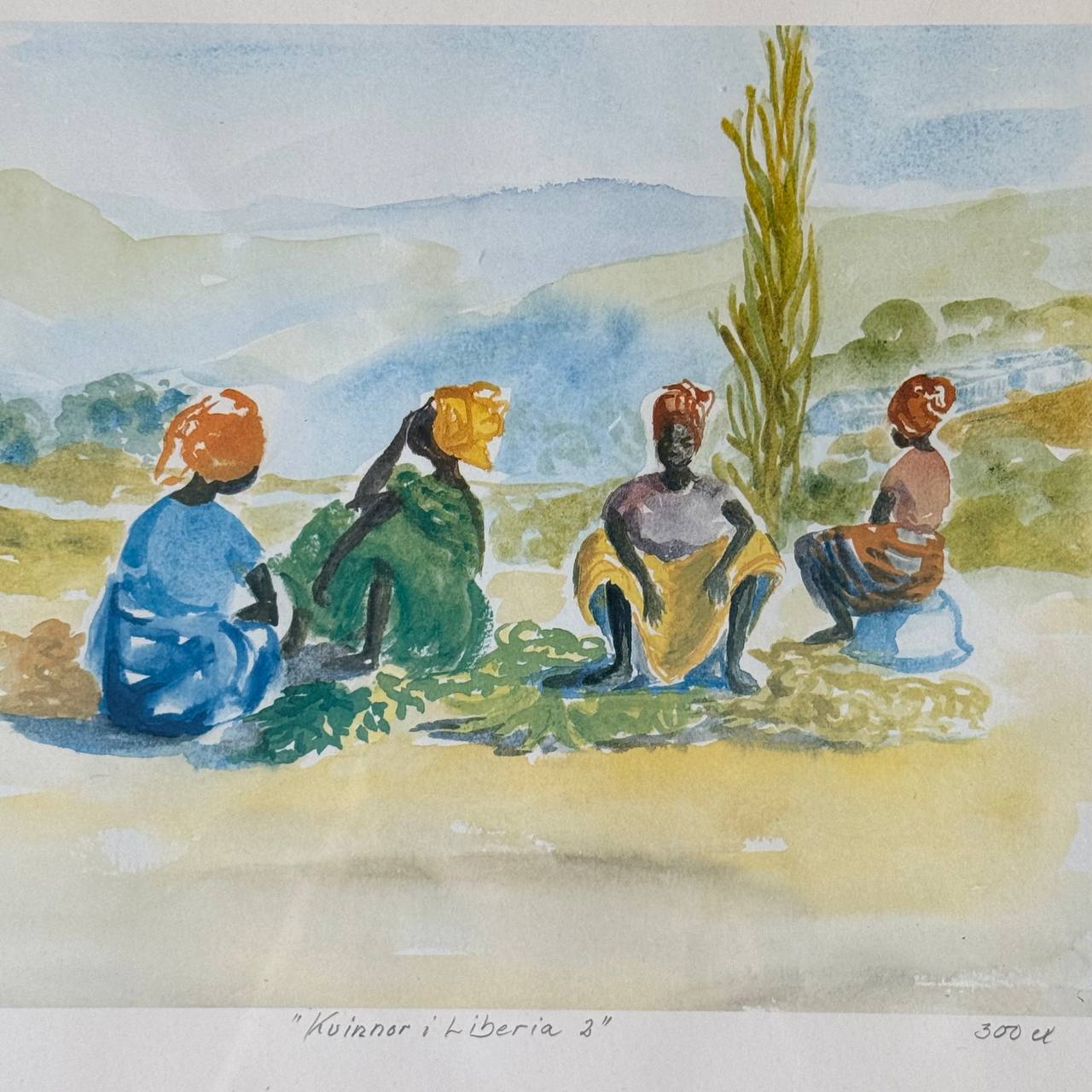 ”Kvinnor i Liberia 2” – signerad litografi av Birgit Tylén från 1986