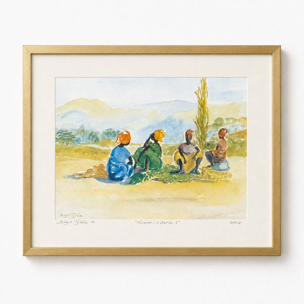 ”Kvinnor i Liberia 2” – signerad litografi av Birgit Tylén från 1986