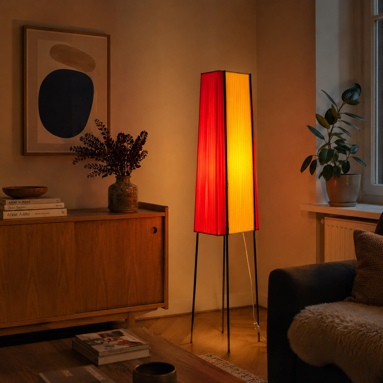 Vintage golvlampa röd och gul